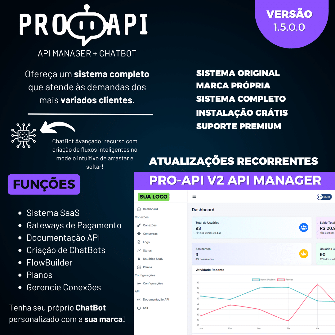 MANAGER API + CHATBOT FLOWBUILDER SAAS | PRO-API V2