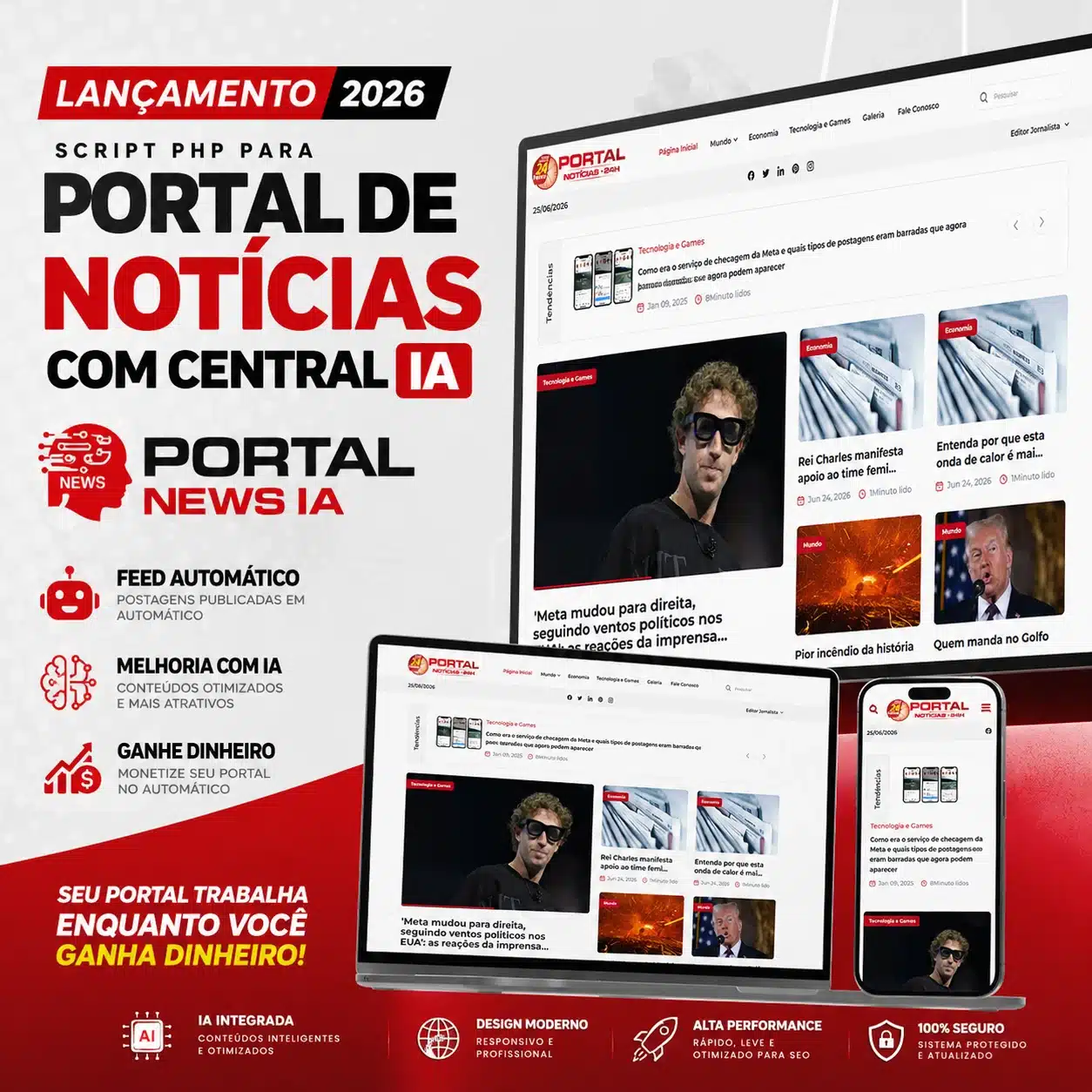 Lançamento Portal de Noticias com Central IA 2026 Código Fonte